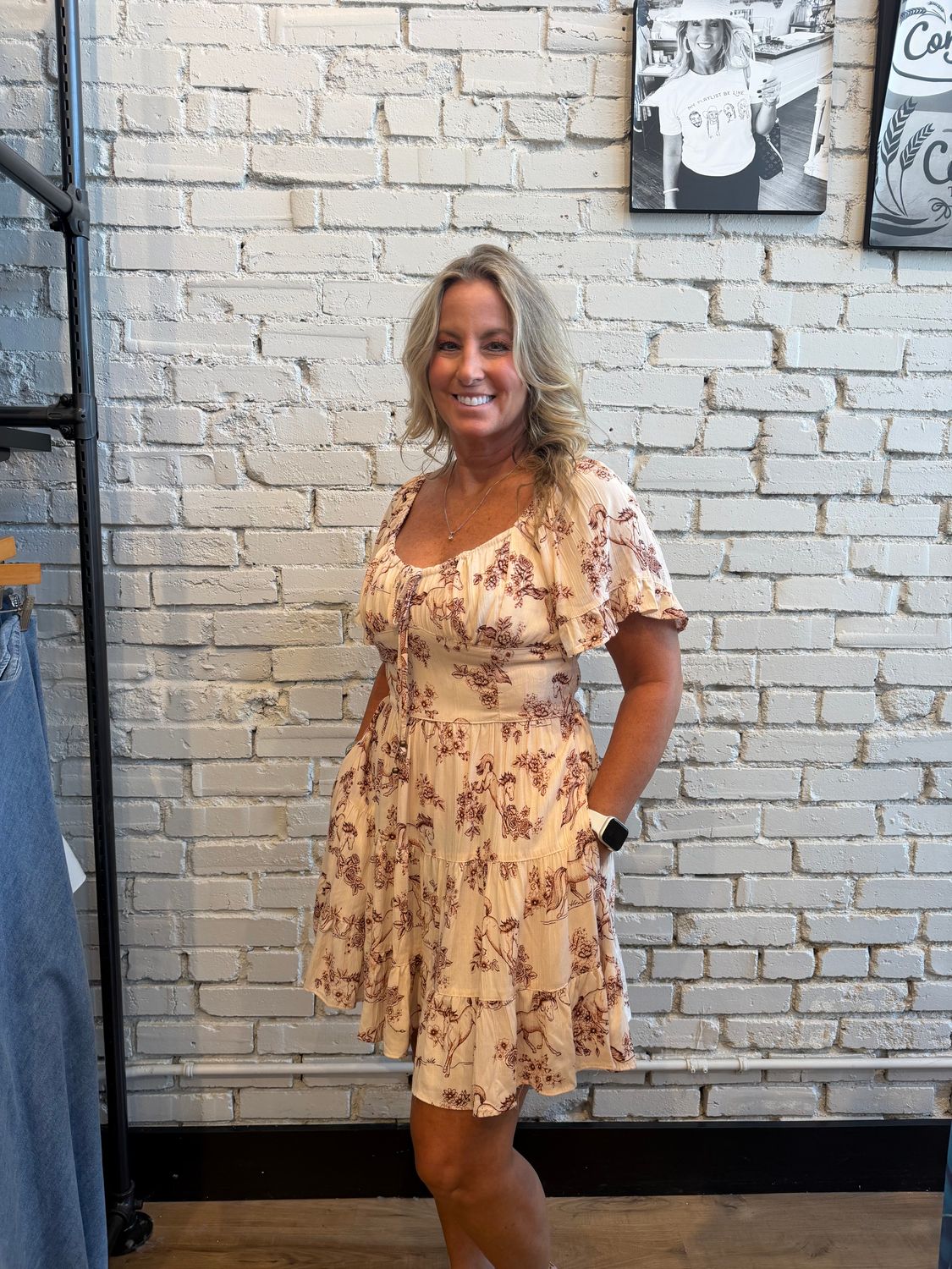 HORSE PRINT S/S MINI DRESS