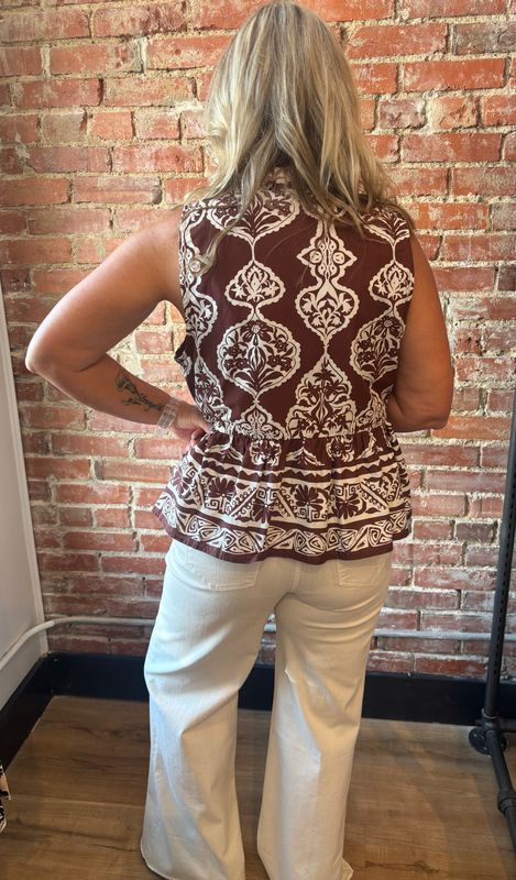 SLEEVELESS BABYDOLL PRINT TOP