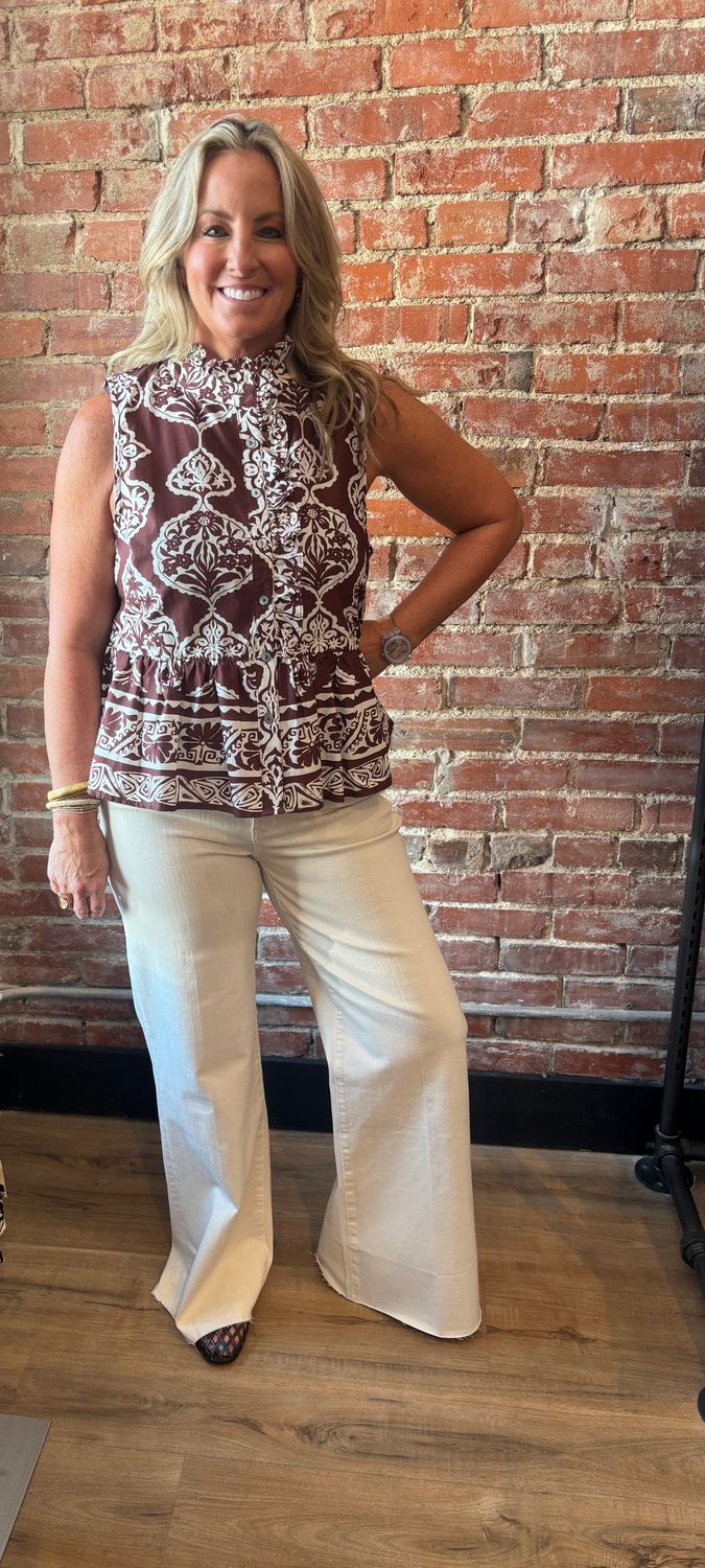 SLEEVELESS BABYDOLL PRINT TOP