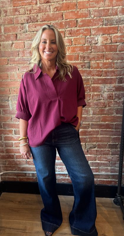 SHORT SLEEVE COLLARED BLOUSE