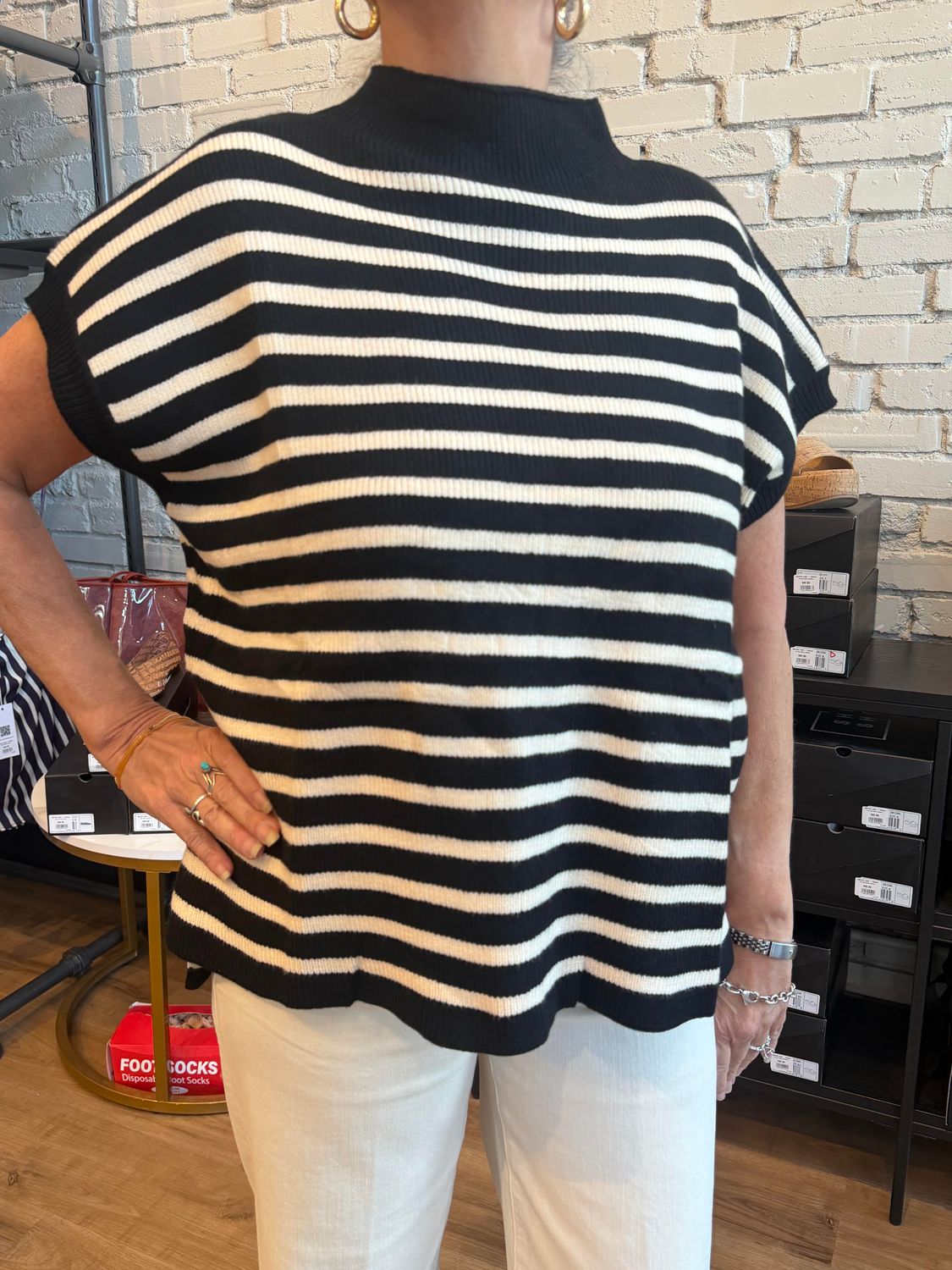 STRIPED MOCK NECK SWEATER