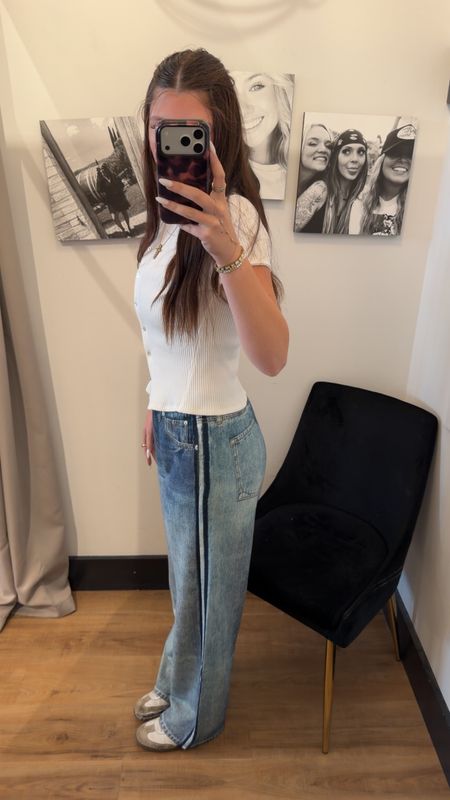 FAUX DENIM TRACK PANTS