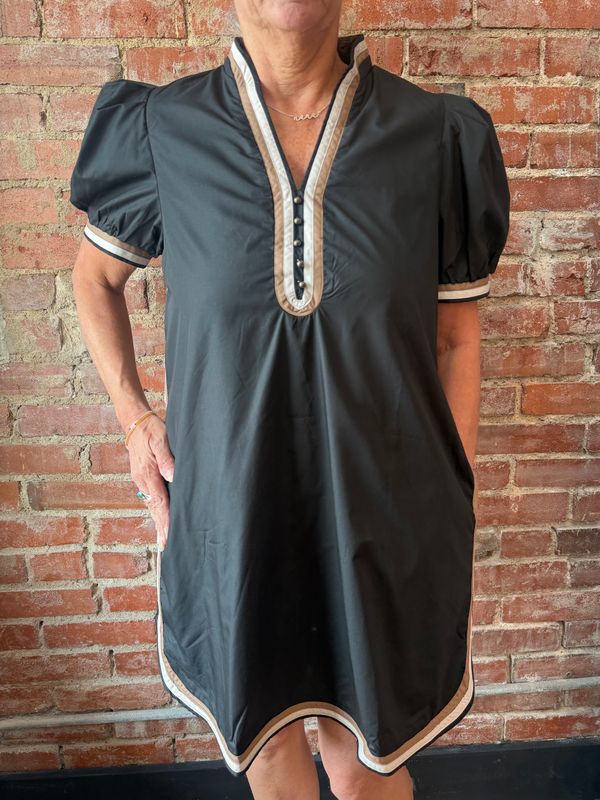 VNECK DRESS W/PIPING