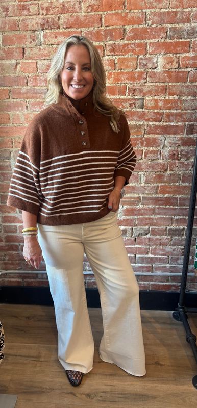 STRIPED BUTTON S/S SWEATER