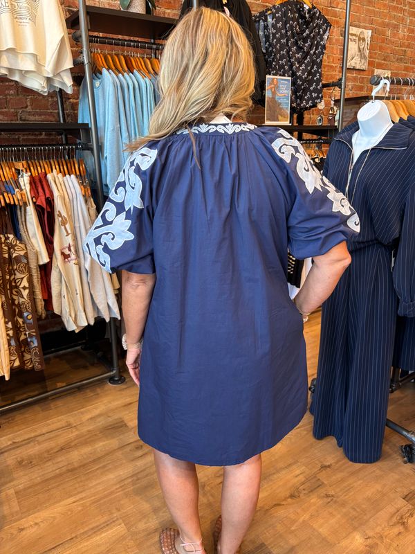 PUFF SLEEVE EMBROIDERED DRESS