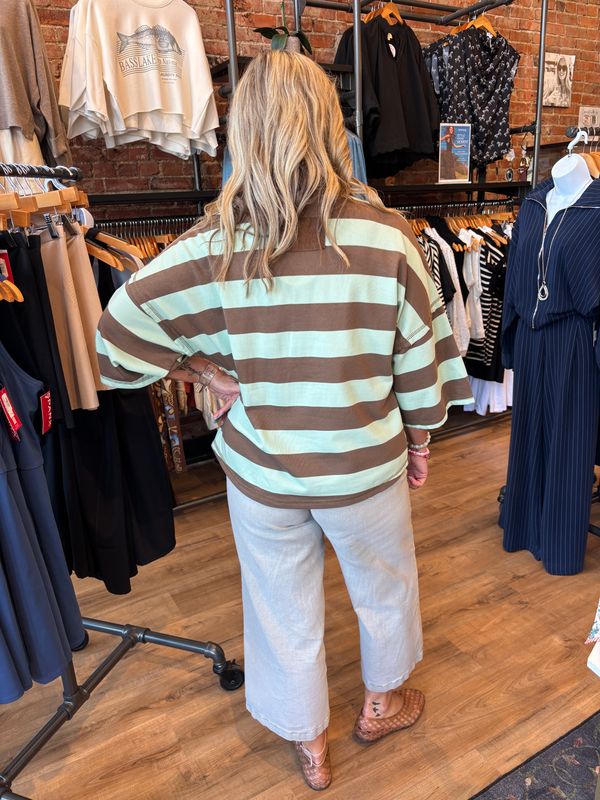 STRIPED CORDUROY COLLAR TOP