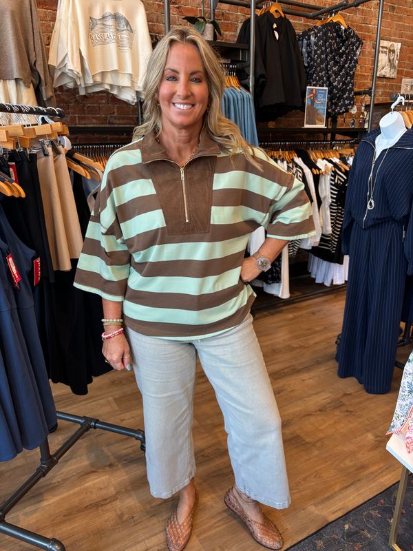 STRIPED CORDUROY COLLAR TOP