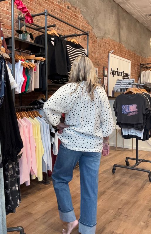 POLKA DOT BUBBLE SLEEVE TOP