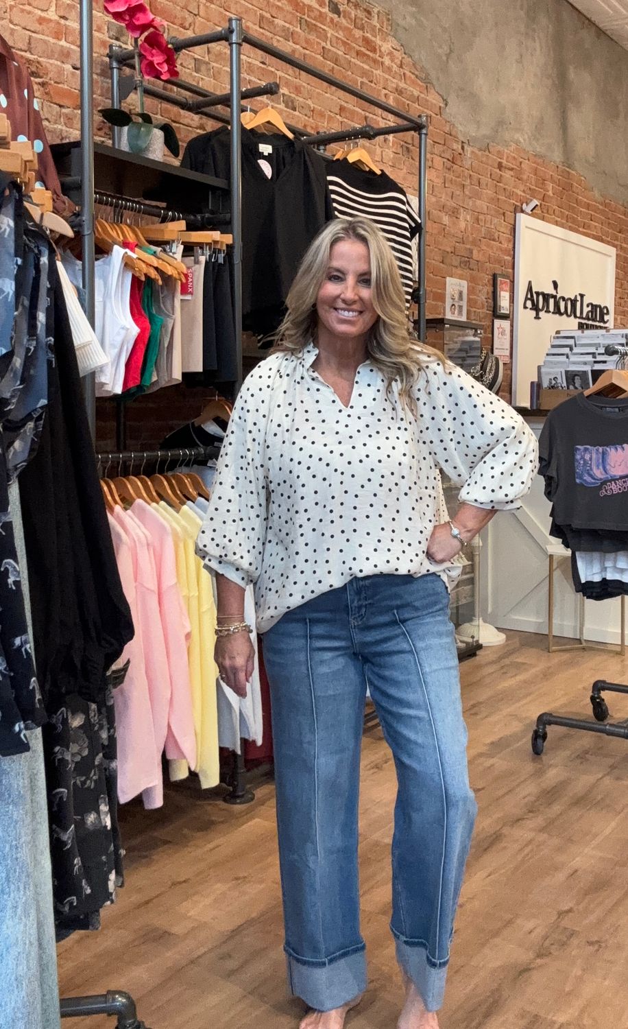 POLKA DOT BUBBLE SLEEVE TOP