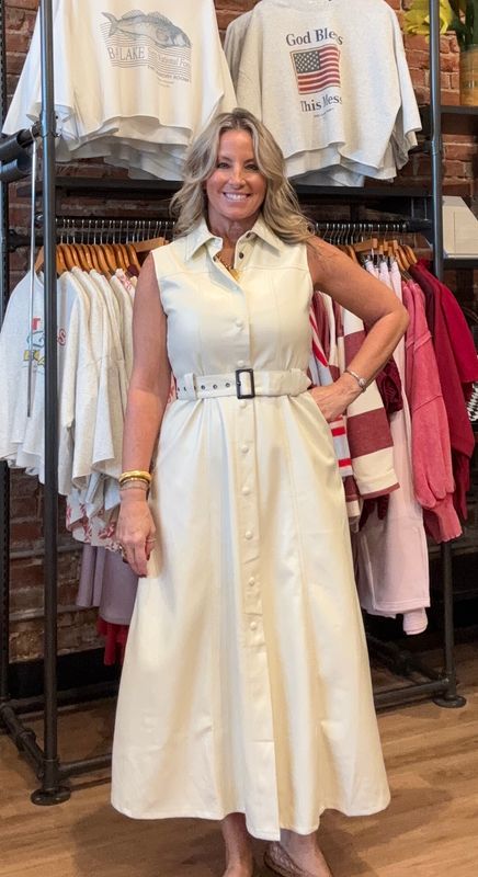 SLEEVELESS BUTTON DOWN LEATHER DRESS