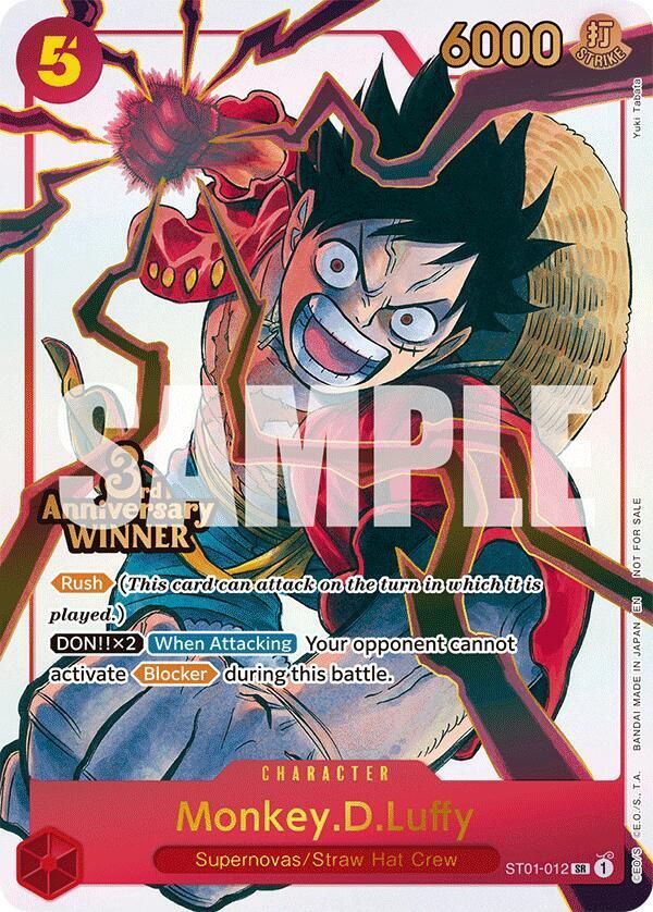 ONE PIECE MONKEY.D.LUFFY ST01-12 3RD ANNIVERSARY WINNER CARD