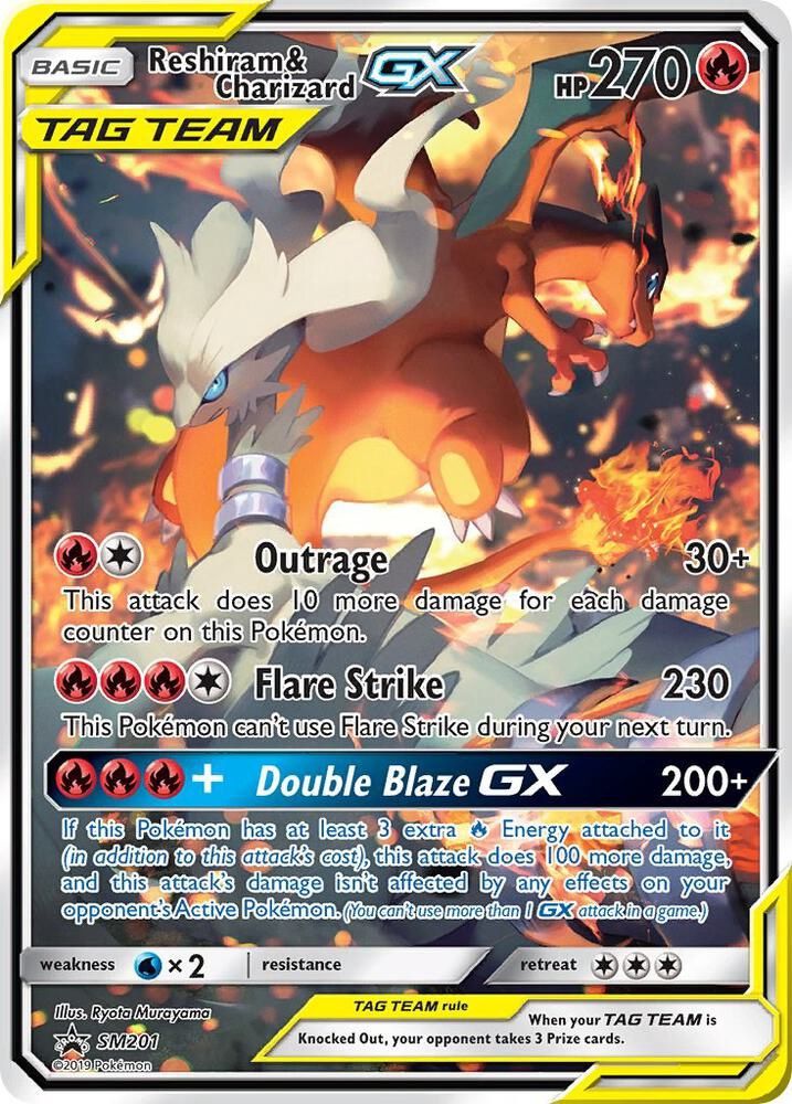 RESHIRAM &amp; CHARIZARD GX TAG TEAM SM201 PROMO