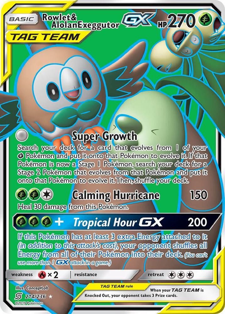 POKEMON ROWLET &amp; EXEGGUTOR GX LP UP TAG TEAM