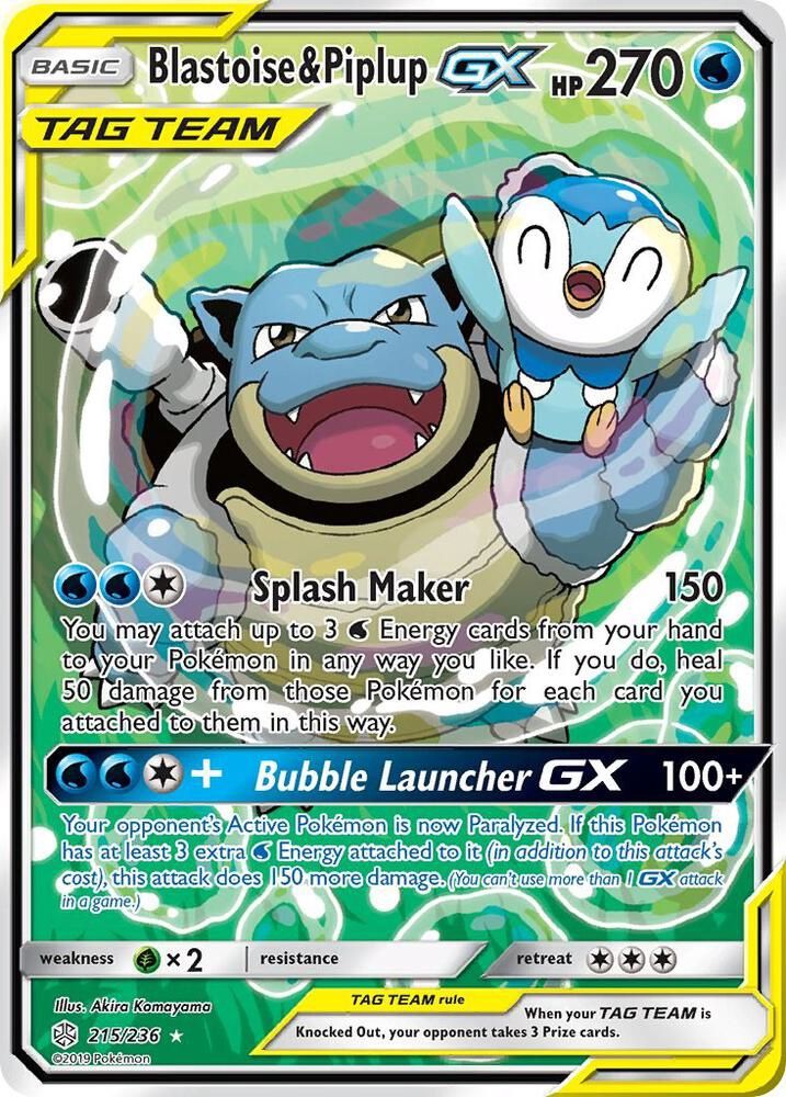 POKEMON BLASTOISE &amp; PIPLUP GX LP 215/236 FULL ART