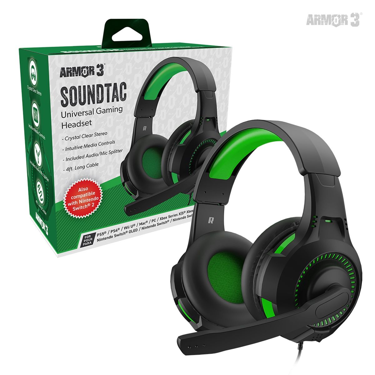 AFTERMARKET ARMOR 3 SOUNDTAC UNIVERSAL GAMING HEADSET GREEN