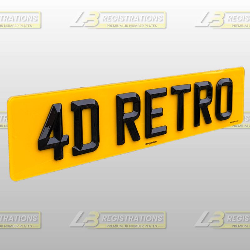 Premium UK 4D Bevelled 'Retro' Number Plates (Front & Rear Set)