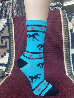 3472-T Turquoise & Black Horses "Socks with Attitude"