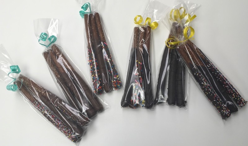 3 Chocolate Dipped Pretzel Rods Choice of Chocolate and Toppings