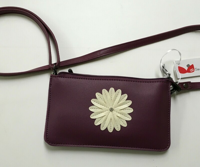 Traditional Daisy.  Save the Girls Touch Screen Purse.  Crossbody.  Available in Grape or Navy