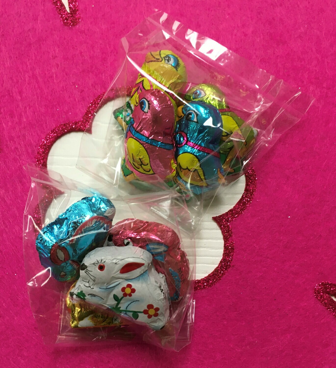 Mini Solid Choclate Bunnies and Chicks.  4 in a pack.