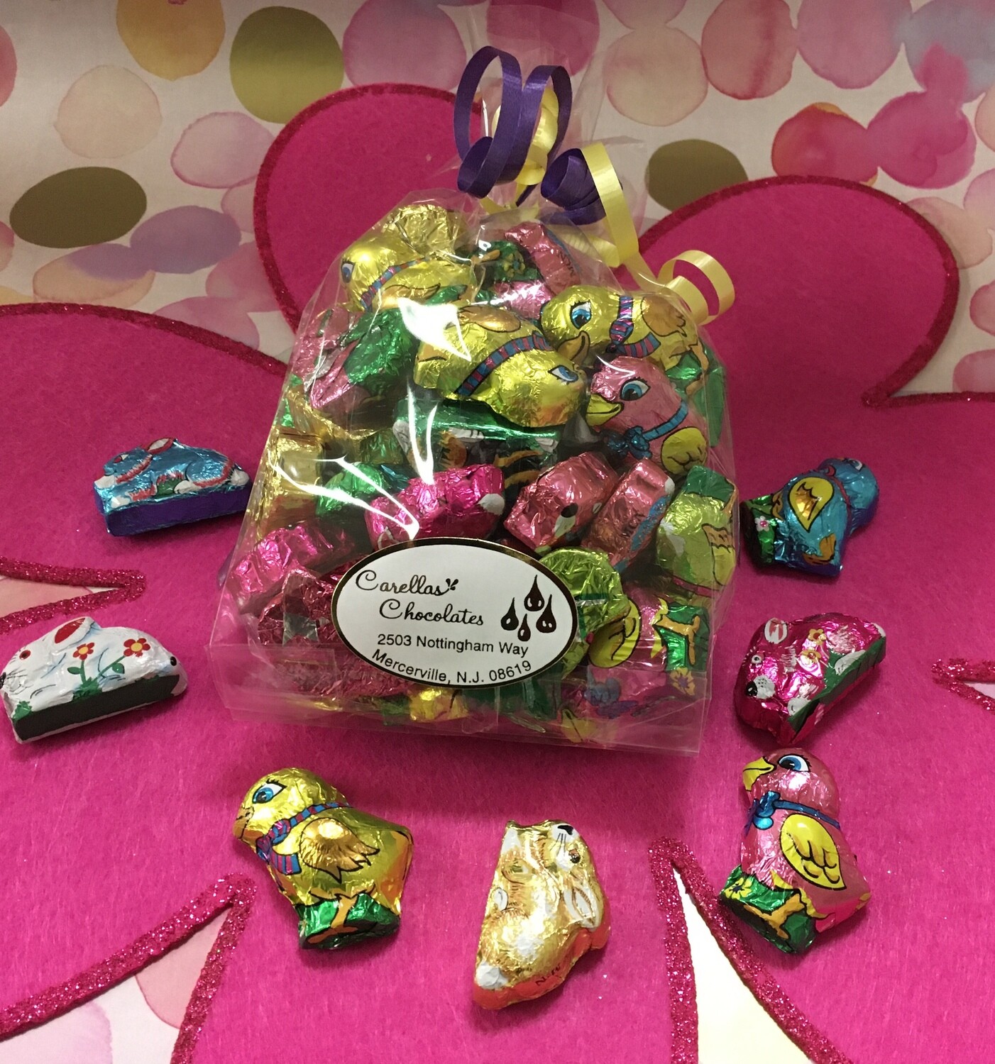 Assorted Foiled Bunnies and Chicks Milk Chocolate.  One Pound.