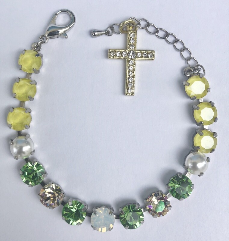 "Amazing Grace" Bracelet.  Peridot, sunny yellow, opal and pearl cabochons.