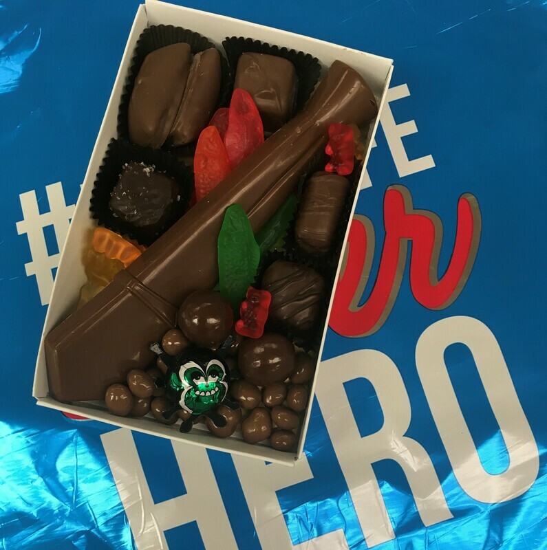 Half Pound of Chocolates and Gummies with Milk Chocolate Tie for Dad! Free Masculine gift wrap!