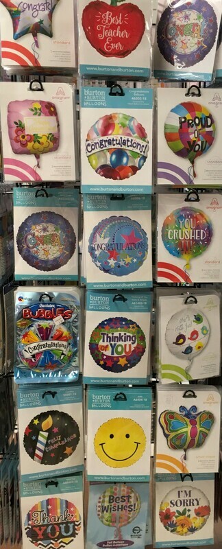 Helium Balloons Selection 3.  Congrats, Thinking of you, Thank you, I'm Sorry, Proud of you.