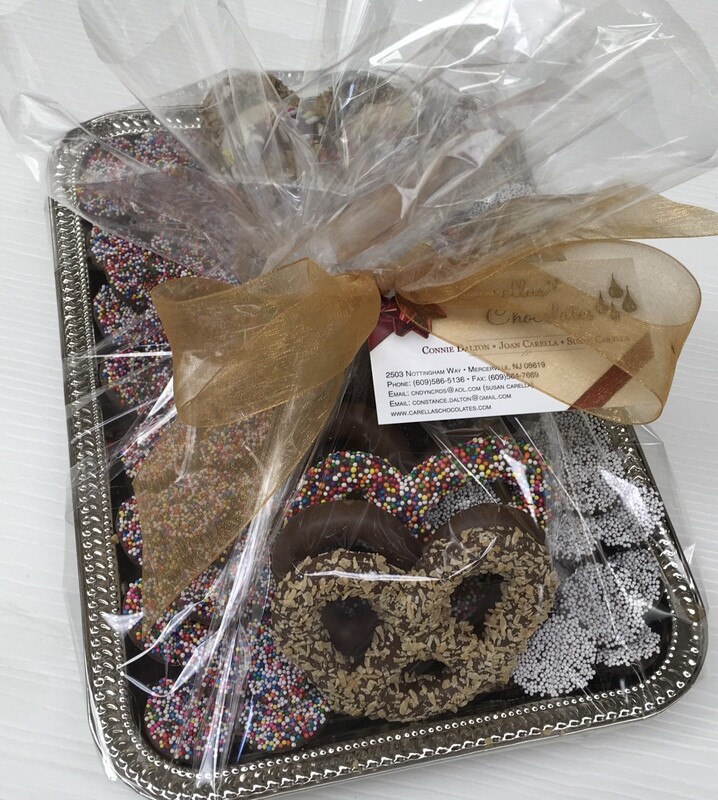 Any Occassion Tray.  Selection of Gourmet Pretzels and Milk and Dark Nonpariels.  Simply Delicious!
