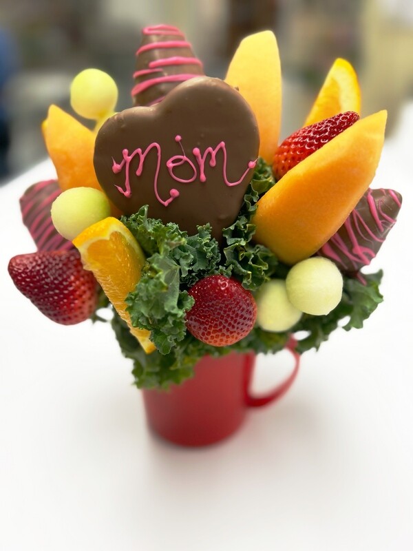 I Heart you Mom!  Fruit Bouquet in microwavable mug.
