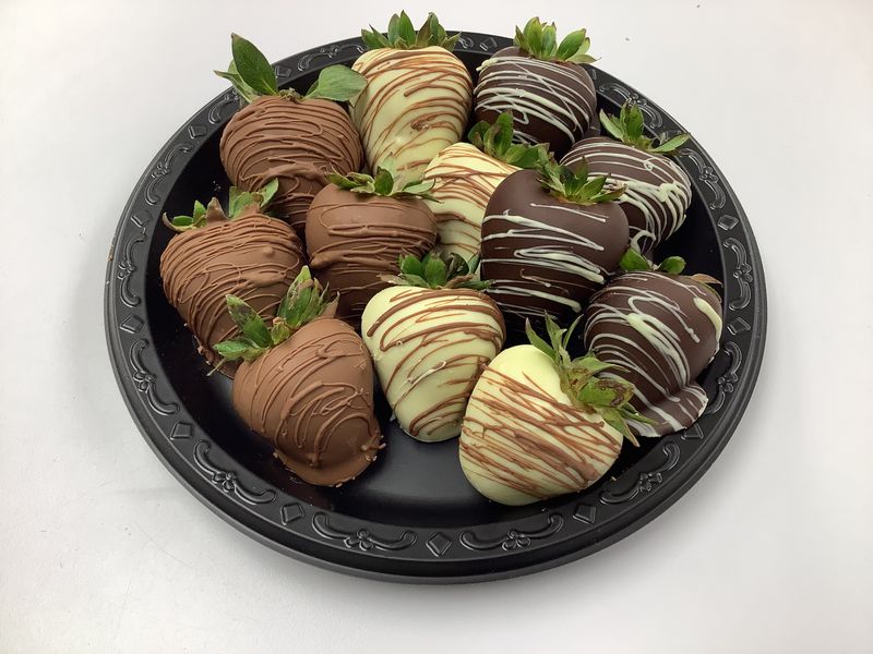 10 Berries on Round Tray wrapped with bow color of your choice.