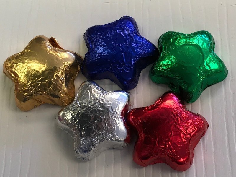 Milk Chocolate Stars (approx. 45 to pound).  Chose Color(s) (may contain traces of peanuts)