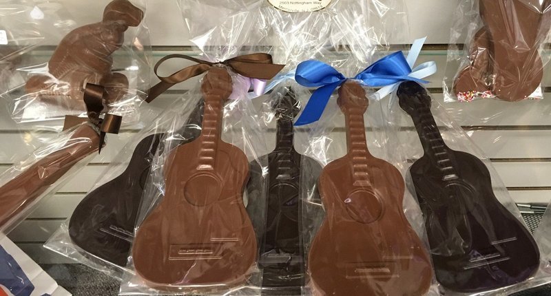 Chocolate Guitar Dark. 8 1/2" x 4".  Peanut and Gluten Free.