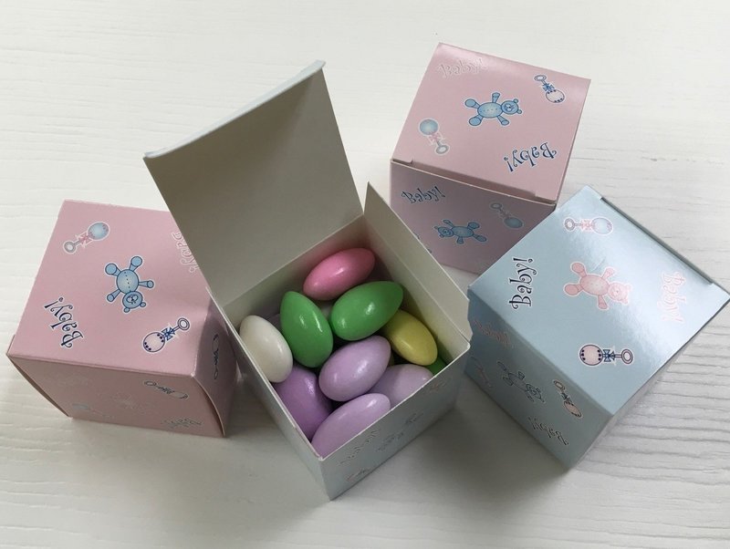 Baby Favor with Jordan Almonds (2"x2"x2" Cube) - Choose color cube