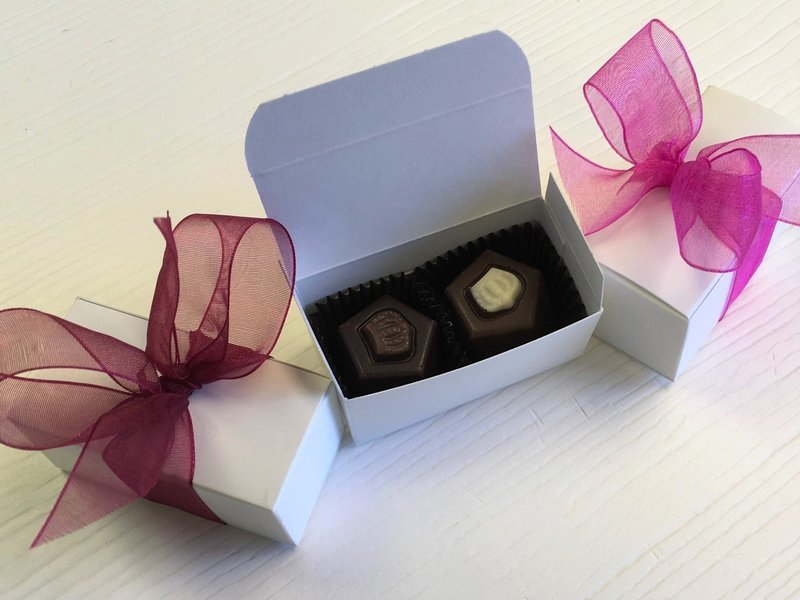25 - 2 Piece Favor Box with Truffles (choose curl sheen or satin ribbon).  Usually have in stock but give us a few days if possible.