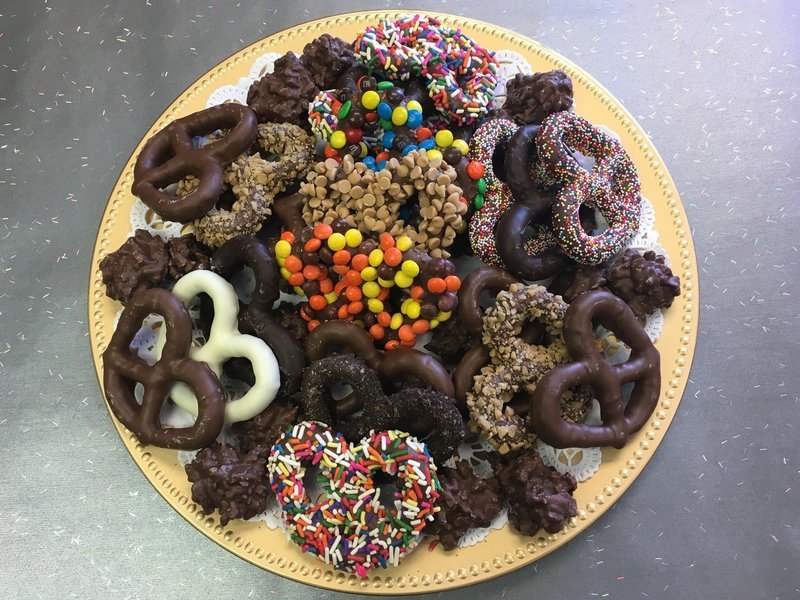 F - 2.5 Pounds of Assorted Gourmet Pretzels or 3 Pounds Most Popular Chocolates. STORE PICKUP ONLY