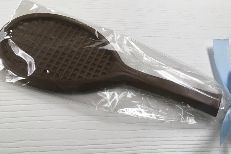 F - Large Chocolate Tennis Racquet. Peanut &amp; Gluten Free.