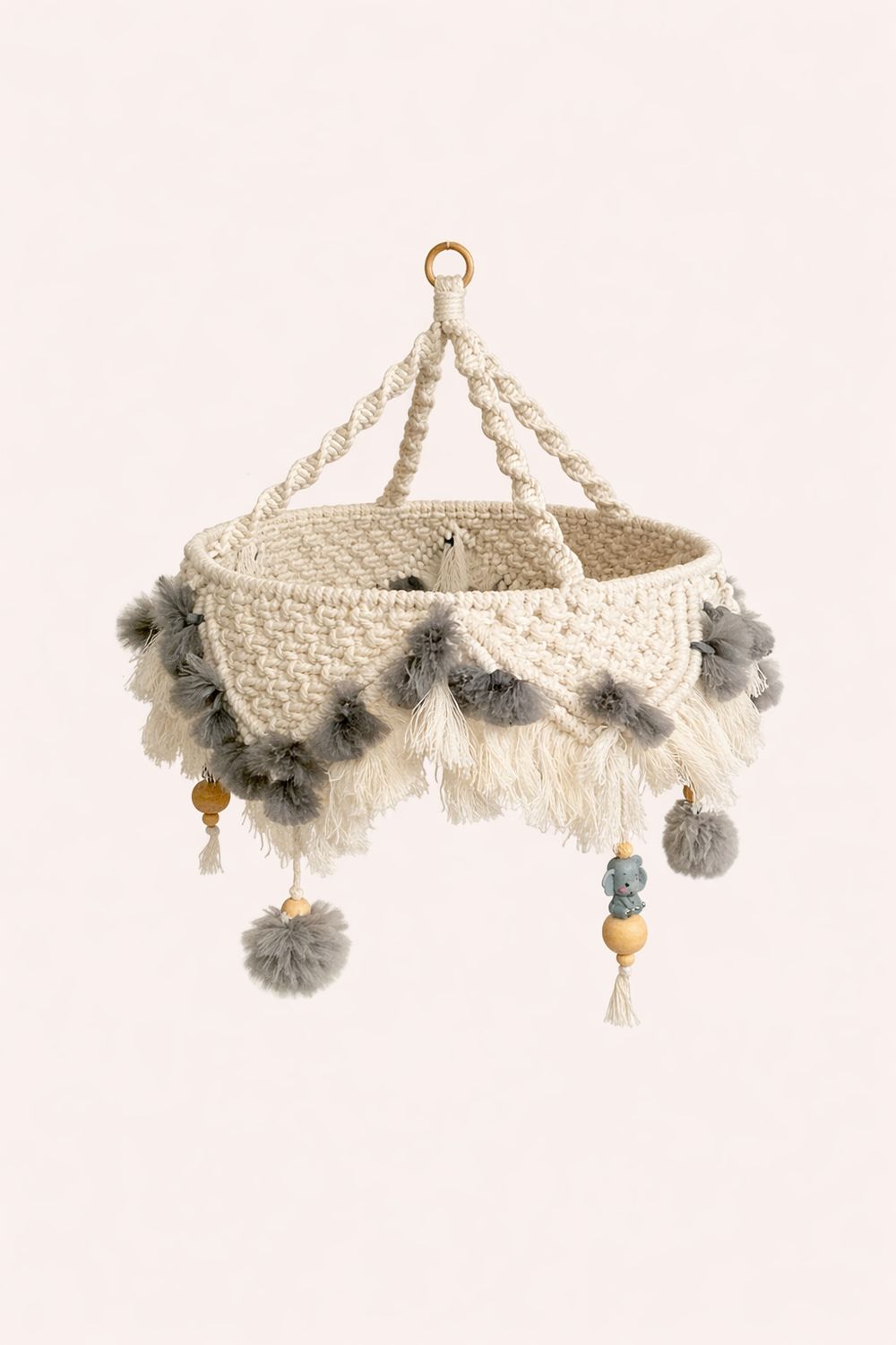 Mobile macramé éléphant naturel