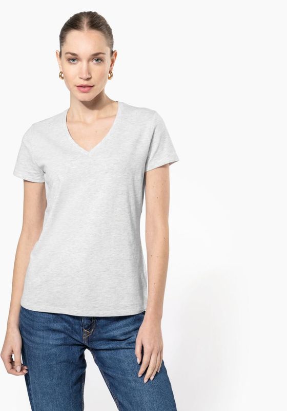 Personalisiertes Damen V-Ausschnitt T-Shirt – Wunschfarbe & 1-farbiger Plott