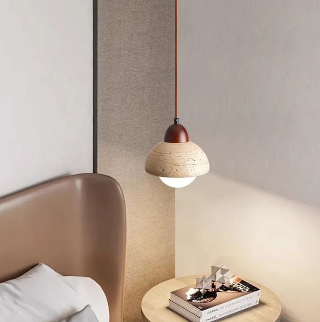 Lampe suspendue en travertin jaune