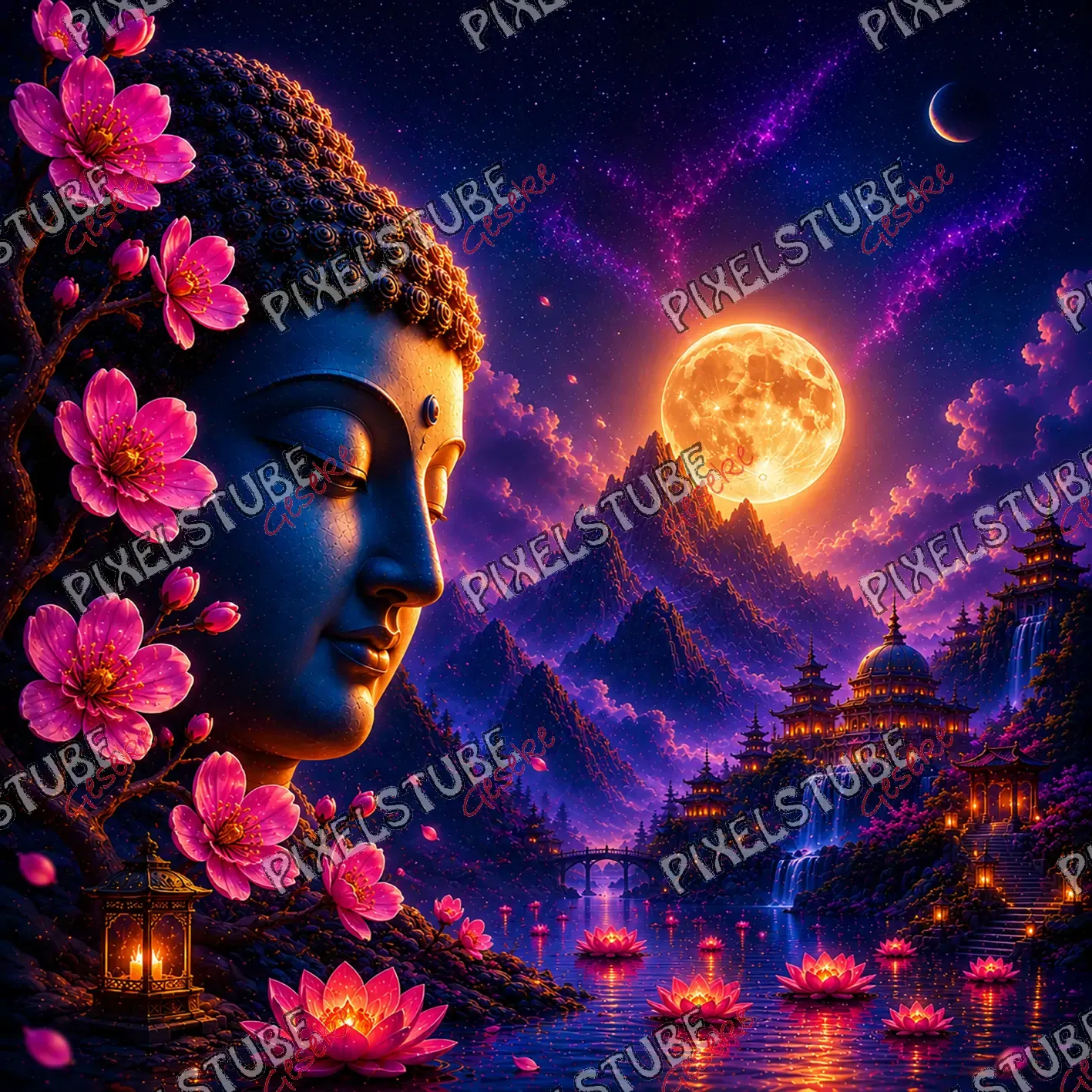 Buddha im Blütenmondlicht
