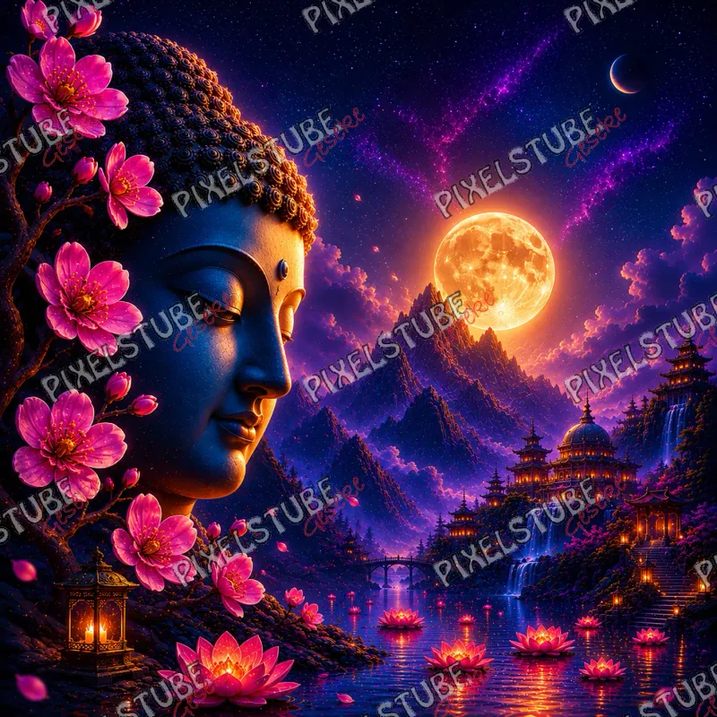 Buddha im Blütenmondlicht