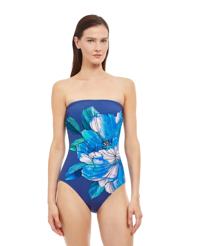 Gottex Wild Flower Bandeau Strapless One Piece Swimsuit