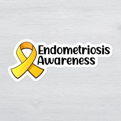 Endometriosis Awareness sticker with yellow ribbon design on white background