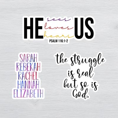 Christian faith stickers with Bible verses, infertility encouragement, and inspirational religious designs.