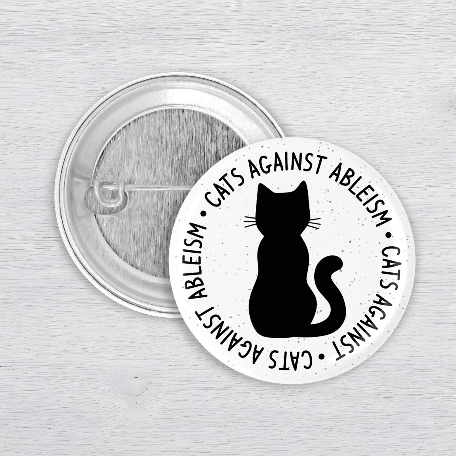 Cats Against Ableism Pinback Button | Disability Advocacy Cat Button Minimalist cats against ableism disability advocacy pinback button with black cat silhouette