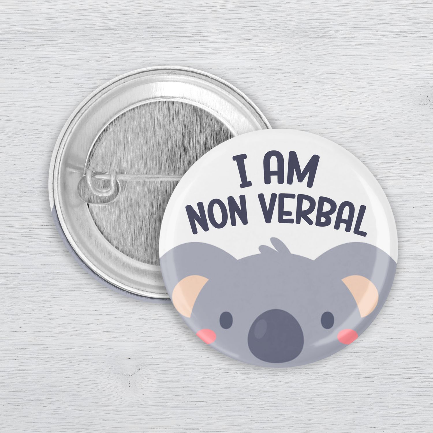 I Am Non Verbal Pinback Button | Autism Communication Accessibility Pin I Am Non Verbal autism awareness pinback button with cute koala illustration