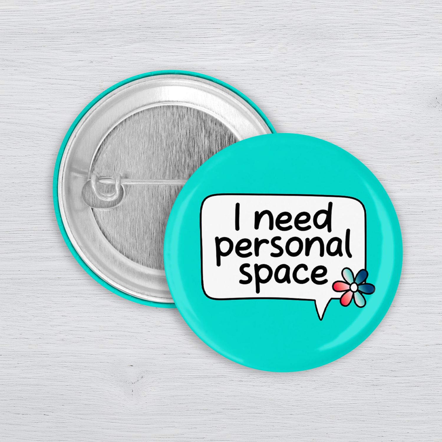 I Need Personal Space Pinback Button | Sensory Needs Awareness Accessibility Pin I Need Personal Space sensory awareness pinback button with teal background