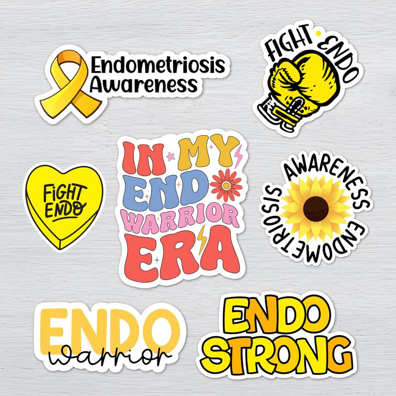 Endometriosis Awareness Sticker Pack | Endo Warrior Stickers | Chronic Illness Vinyl Decals Endometriosis awareness waterproof vinyl stickers featuring yellow ribbons, endo warrior quotes, and advocacy designs.
