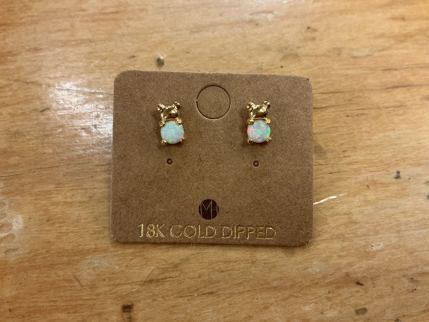Gold Opal Bear Stud - Earrings